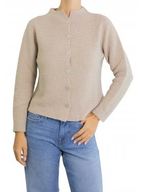 Cardigan tinta unita con bottoni e colletto alla coreana misto cashmere 